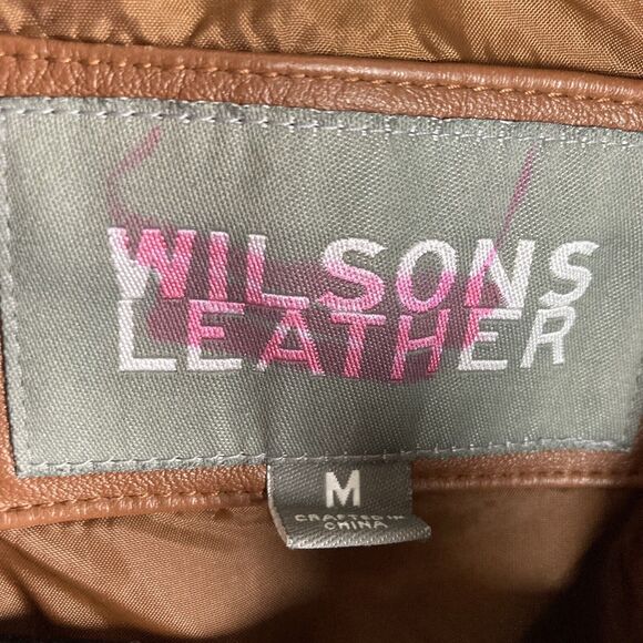 Wilsons Leather Jacket Women's M Medium Brown Tobacco Coat pointed collar - Picture 8 of 12